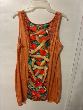 Orange Novelty Tank Dress with Veggie Print